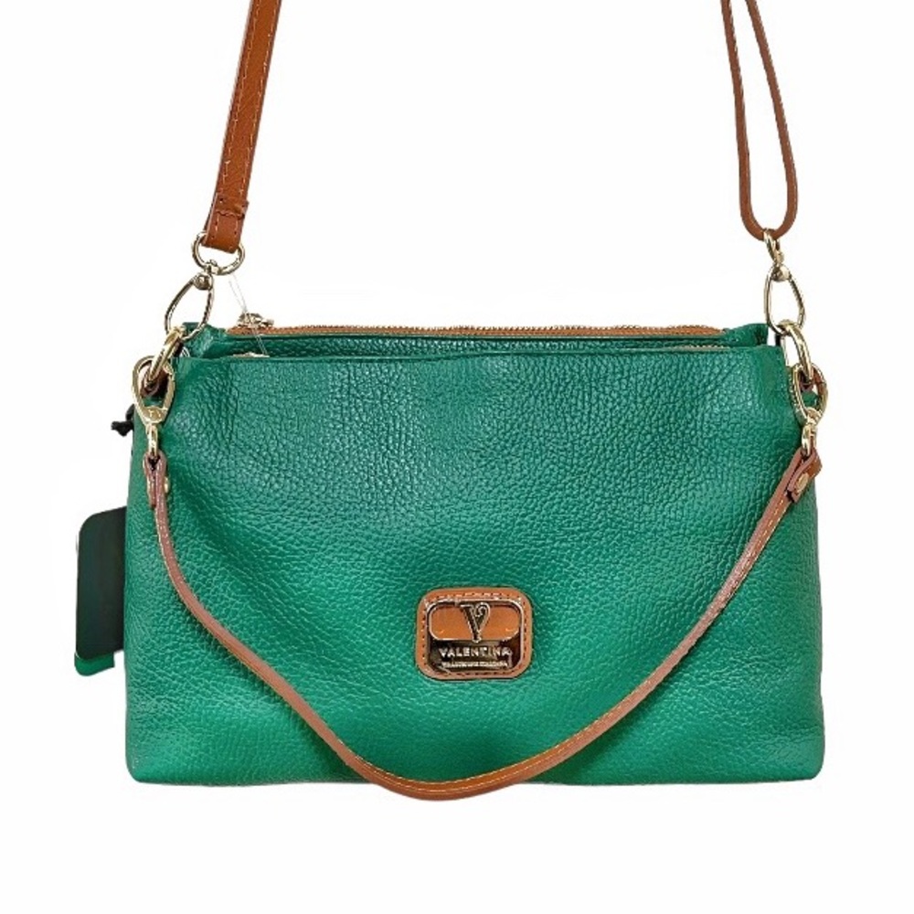 Valentina Double Zip Genuine Italian Pebbled Leather Crossbody Bag